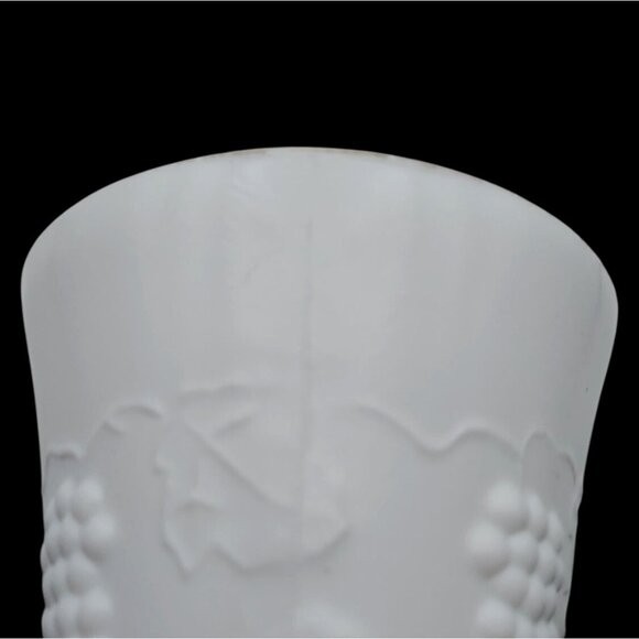 Vintage Indiana Milk Glass Paneled Embossed Harvest Grape Vine Pedestal Vase - Picture 7 of 8